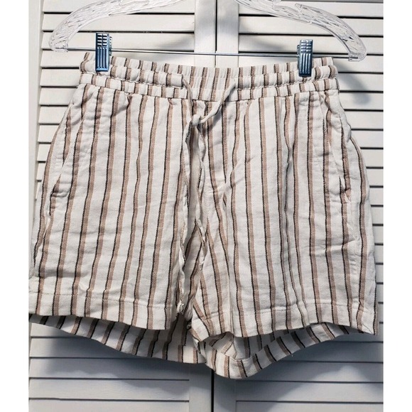 Old Navy Pants - Old Navy Casual Shorts Women's Size XS‎ White Tan Striped Linen Blend Pockets
